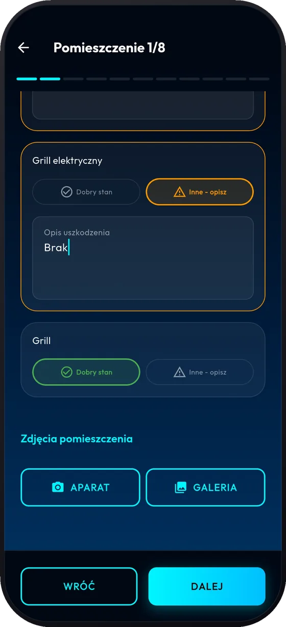 Opis stanu pomieszczenia i dodawanie zdjęć